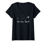 Womens Live Love Travel World Traveler Traveling Adventure Airplane V-Neck T-Shirt
