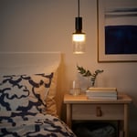 IKEA IKEA SUNNEBY / MOLNART taklampa med ljuskälla, vit textil/tubformad mönstrad, mönstrad
