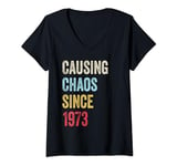 Womens 1973 48 Year Old Birthday 48th Causing Chaos Since 1973 V-Neck T-Shirt
