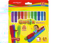 Keyroad Felt-Tip Pens Keyroad Capfix Markers, 12Pcs, Triangular, Washable, Combined, Pendant, Assorted Colors