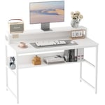 Cubiker Bureau Gaming Informatique - 120*60*75 cm Bureau Table Gamer Stable Barre avec Livre Etagère Rangement, Pied Réglable pour Travailler, Etudier, Jouer, Chambre, Domicile Style Simple Blanc Noir