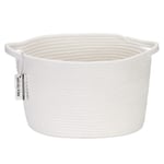Sea Team Oval Cotton Rope Woven Storage Basket with Handles, Diaper Caddy, Nursery Nappies Organizer, Baby Shower Basket for Kid's Room, 12.2 x 8.7 x 9 Inches (Small Size, White)