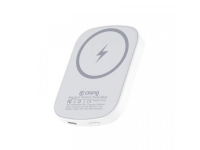 Crong MagSpot Power Bank - Trådlös ultratunn powerbank med MagSafe 5000 mAh, USB-C 20W PD (vit)