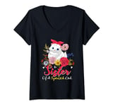 Womens Sister Of A Spoiled Cute Cat Mother's Day Cat Bow Tie V-Neck T-Shirt