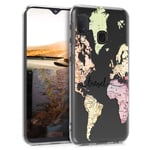 kwmobile Clear Case Compatible with Samsung Galaxy A20e - Phone Case Soft TPU Cover - Travel Black/Multicolor/Transparent