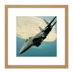 Military USA USAF F-15E Strike Eagle Jet Fighter 8X8 Inch Square Wooden Framed Wall Art Print Picture with Mount