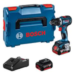 Bosch Professional 18V System perceuse-visseuse sans-fil GSR 18V-90 C (avec 2 batteries 4,0 Ah, chargeur GAL 18V-40, dans L-BOXX), 06019K6003, Blue