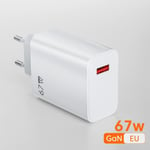Blanc UE-Chargeur USB Type C à Charge Rapide 3.0 de 67W GaN, Adaptateur Mural pour iPhone, Xiaomi, Samsung