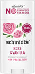 Schmidt'S Rose and Vanilla Natural Deodorant Stick for Odour Protection and Wetn