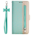ZCDAYE Zipper Wallet Case for Samsung Galaxy S20 FE 5G,Fabulous Glossy Pattern Magnetic Closure PU Leather [Bowknot Lanyard][Kickstand][Card Slots] Soft TPU Book Case Cover for S20 FE 5G-Mint Green