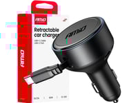 Billaddare Med Utdragbar Kabel Typ C + Usb-C 12V 24V 60W Amio-04368