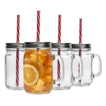 Rink Drink Mason Drinking Jar Glasses with Straws - 450ml - Pack of 4