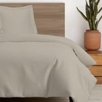 Pizuna Coton peigné Ensemble de Housse de Couette 140x200 cm 1 Personne Simplement Taupe, 100% Coton Longue Tige 400 Fils Armure Satin, Housse de Couette de Luxe avec Fermeture à Boutons