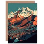 Modern City Surrounded by Tall Mountains Landscape Travel Birthday Sealed Greetings Card