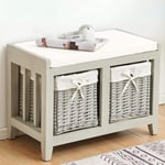 Lincoln 2 Wicker Basket Drawer Shoe Storage Bench Unit