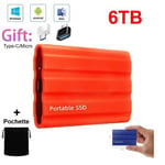 Disque Dur Externe SSD Portable 6TB 6To Rouge Haute Vitesse avec OTG Type-C Micro + Pochette Sac de Stockage en Tissu