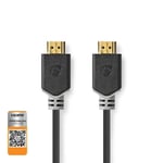 Nedis Premium High Speed ​​HDMI ™ kabel med Ethernet | HDMI™ Kontakt | HDMI™ Kontakt | 4K@60Hz | 18 Gbps | 5.00 m | Rund | PVC | Antracit | Låda