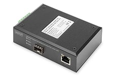 DIGITUS Convertisseur de média DIN-Rail - Port SFP - Ethernet Gbit - RJ45 / SFP 1000Base-X - Avec injecteur PoE - Noir