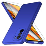 YIIWAY Compatible with Xiaomi POCO F3 Case + Tempered Glass Screen Protector, Blue Ultra Slim Case Hard Cover Shell Compatible with Xiaomi POCO F3 YW42189