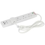 4 Gang Surge Protected Extension Lead with 2 USB Ports & Neon Indicators - 2M