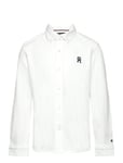 Monogram Stretch Pique Shirt L/S Tops Shirts Long-sleeved Shirts White Tommy Hilfiger
