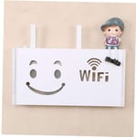 Lankater Wall Mounted Smiley Wireless Router Box Wood-Plastic Wifi Shelf Hanging Plug Board Bracket Organizer