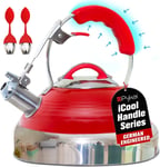 Retro Whistling Tea Kettle Stove Top 2.6L Red Vintage Stainless Steel Kettles