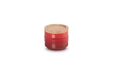 Le Creuset Small Sugar Bowl with Wooden Lid, Stoneware, 80 ml, 6.7 cm, Cerise, 91051800060099