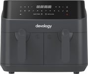 Devology Double Air Fryer, 9L, 2X4.5L Dual Zone, Air Fryer, 50 Recipe Cookbook,