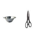 Stainless steel collection Twin Handled Stainless Steel Colander, 23 cm & KitchenCraft Multi-Purpose Stainless Steel Kitchen Scissors/Bottle Opener, 21 cm (8.5")