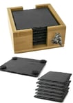 6 Square Slate Coasters in a Bamboo Holder with a pewter A1 Horse’s Head 