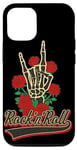 Coque pour iPhone 12/12 Pro Skeleton Rock Hands Vive la musique rock et Red Roses