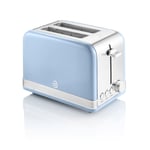 Swan 2 Slice Retro Toaster, ST19010BLN, Defrost, Cancel, Reheat Functions  Blue