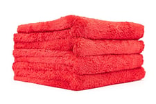 The Rag Company - Eagle Edgeless 500 (4-Pack) Professional Korean 70/30 Blend Super Plush Microfiber Detailing Towels, 500GSM, 16in x 16in, Red