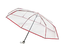 Dans l'air du temps Parapluie Pliant Transparent pour Femme - Ultra Léger & Compact - Large Protection de 110Cm de Diamètre - Toile PVC de Haute Qualité - Bordure Rouge
