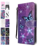 ANCASE Leather Phone Case for Samsung Galaxy S9 Plus Pattern Design Purple Butterfly Flip Wallet Cover with Card Slots Holder for Girls Boys