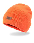 Levi's Unisex Classic Warm Winter Knit Cap Fleece Lined for Men and Women Beanie Hat, Neon Orange Solid, One Size UK