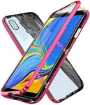 Coque Pour Xiaomi Mi Mix 3 5g Coque D'adsorption Magnétique Coque De Pare Chocs En Métal Coque De Protection Intégrale Avant Et Arrière Coque En Verre Trempé Transparent Etui À Rabat, Rouge
