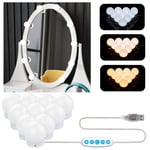 Aourow Vanity Mirror Lights Kit,Hollywood Style LED Makeup Light with Switch and 10 Dimmable Bulbs,USB Cable Design Dressing Table Light with 5 Color Modes & 6 Brightness(No Mirror and USB Charger)