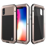 PunkCase iPhone XR Metal Case, Heavy Duty Military Grade Rugged Armor Cover [shock proof] Hard Aluminum & TPU Design W/Tempered Glass Screen Protector Compatible W/Apple iPhone XR [Gold]