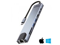 Media-Tech 8 Viename Giga Lan Hub - Usb-C Prijungimo Stotis. Prievadai: 1Xrj45 (1000 Mbps), 1Xusb-A 3.0, 1Xusb-A 2.0, 1X Usb-C Pd 20V@5A Max. 100 W, Hdmi 4K, Sd, Micro Sd