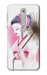 Japanese Traditional Geisha Kimono Case Cover For Nokia 6.1, Nokia 6 2018