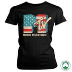 MTV Distressed USA-Flag Organic Girly T-Shirt, T-Shirt