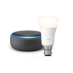Echo Dot (3rd Gen), Charcoal Fabric + Philips Hue White Smart Bulb (B22), Works with Alexa - Smart Home Starter Kit