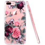 JIAXIUFEN Coque iPhone 7 Plus, Coque iPhone 8 Plus, TPU Coque Silicone Étui Housse Protecteur Fleur Floral - Pink Purple Rose