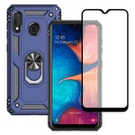 Yiakeng Samsung Galaxy A20e Case, Samsung A20e Case, With Tempered Glass Screen Protector, Silicone Shockproof Military Grade Protective Phone Cover with Ring Kickstand for Samsung Galaxy A20e (Blue)