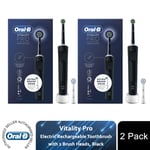 Oral-B Vitality Pro Electric Rechargeable Toothbrush w/ 2 Brush Heads Black, 2pk
