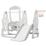 Merax Kids Slide Swing Set Climbing Frame | 4 in 1 Multifunctional Toddler Slide with Climb Ladder Swing Basketball Hoop | Gray