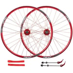 L.BAN MTB Bike Wheel Set 26 Inch Disc Brake Cycling Double Wall Alloy Wheel QR For Cassette Lift Bike 7-10 Speed 32H,Red