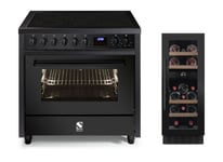 Komfur- og vinkøleskabspakke - Steel Enfasi 90 cm All Black + mQuvée vinkøleskab til indbygning